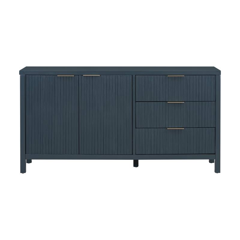 Modern Large Storage Buffet Cabinet with 2 Doors and 3 Drawers, Acacia Wood Sideboard Accent Entryway Table