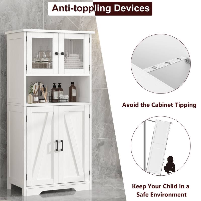 Efrin Linen Storage Cabinet Freestanding Floor Kitchen Pantry Storage Cabinet with Glass Doors Adjustable Shelves