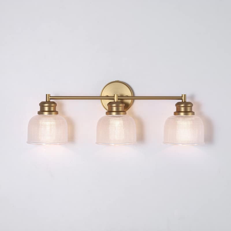 3-Light Modern Linear Bowl Dome Grid Glass Bathroom Vanity Light/ Black, Chrome, Brass Wall Lighting