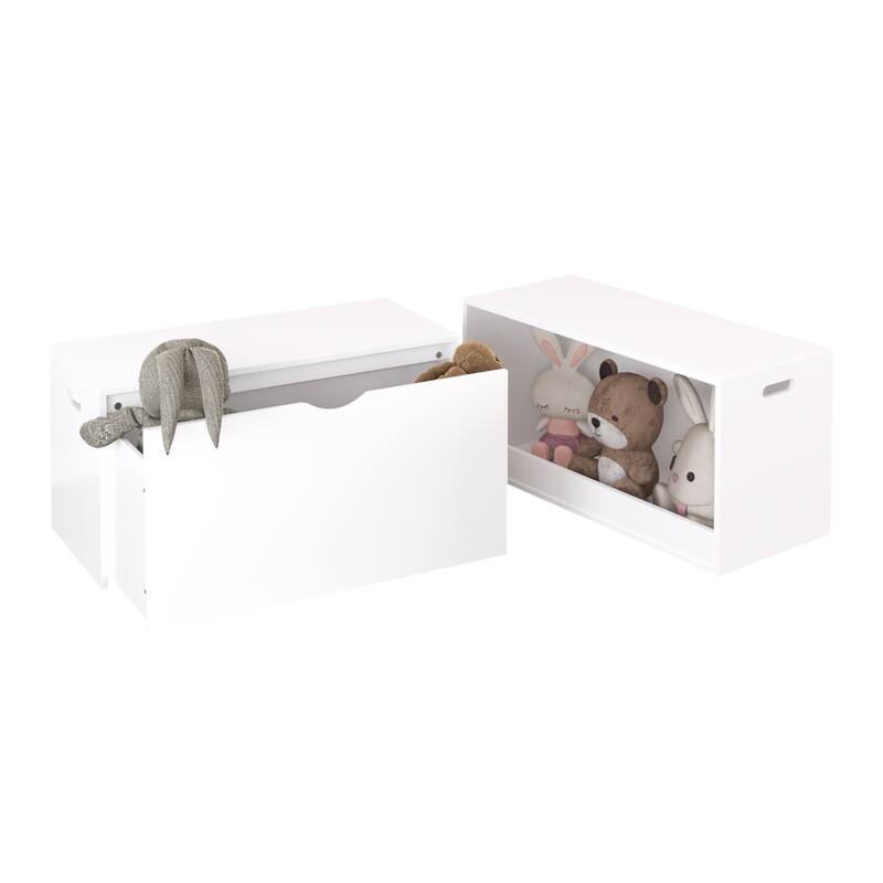 Open Toy Storage Box for Kids, White Wooden Organizer Bin for Plush Toys, Books, Nursery or Playroom Use