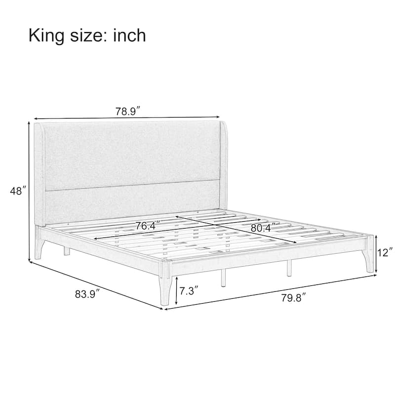 Bamboo Bed Frame Modern Platform Bed Wood Slat Support Low Profile Bed Open Frame with Under Bed Storage and Center Support Legs