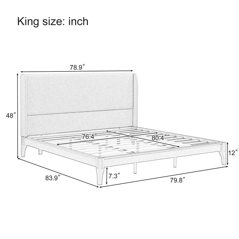 King Dry Bamboo Wood Platform Bed, 48" Upholstered High Headboard, Easy Assembly, Chocolate