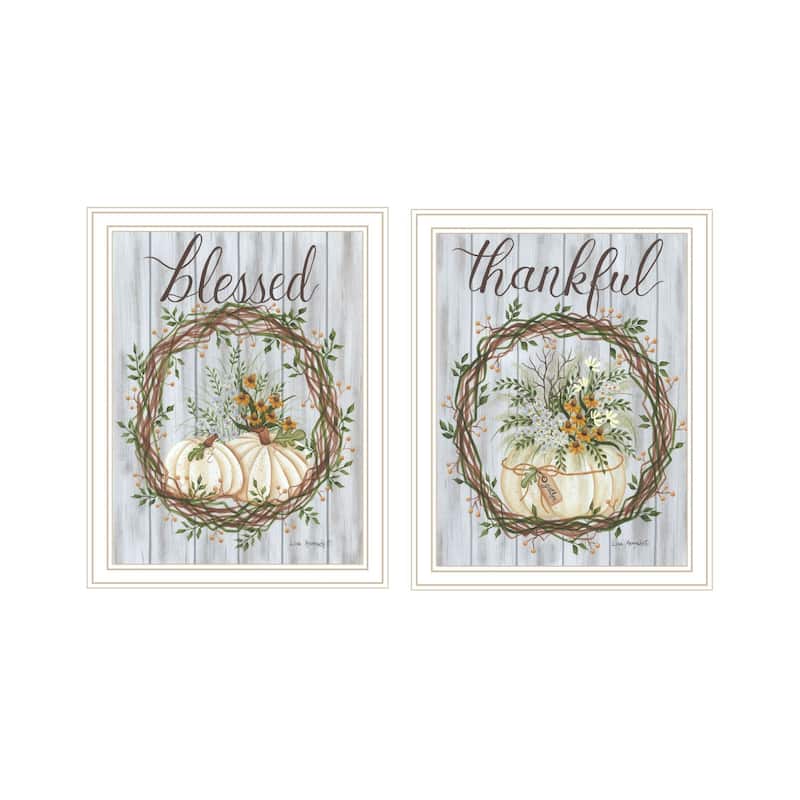 Trendy Decor 4U "Thankful and Blessed for the Fall" Printed Framed Wall Art by Lisa Kennedy - White - 14 x 18
