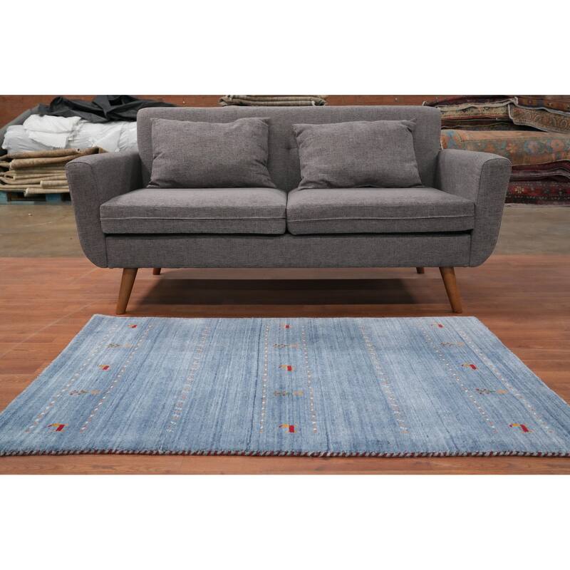 Hand Knotted Oriental 100% Wool Carpet Tribal Animal Pictorial Navy Blue & Blues Gabbeh Area Rug - 4' 10'' X 3' 0''