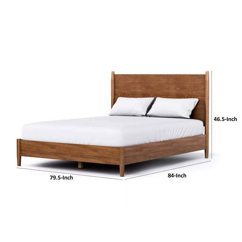 Roma King Size Bed w Panel Headboard, Transitional Walnut Brown Solid Wood