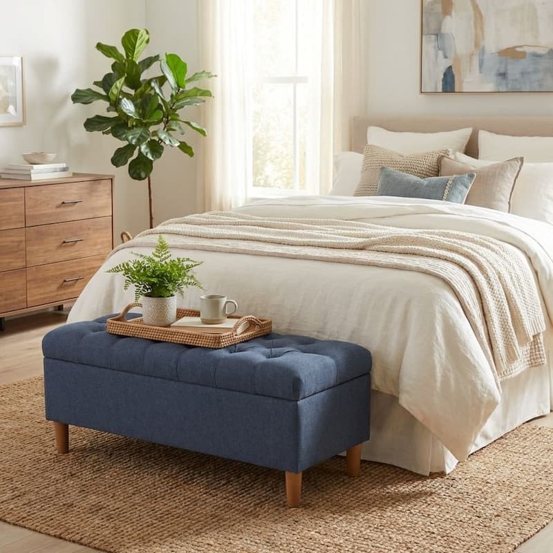 HomePop Button Tufted Top Storage Bench with Wood Legs