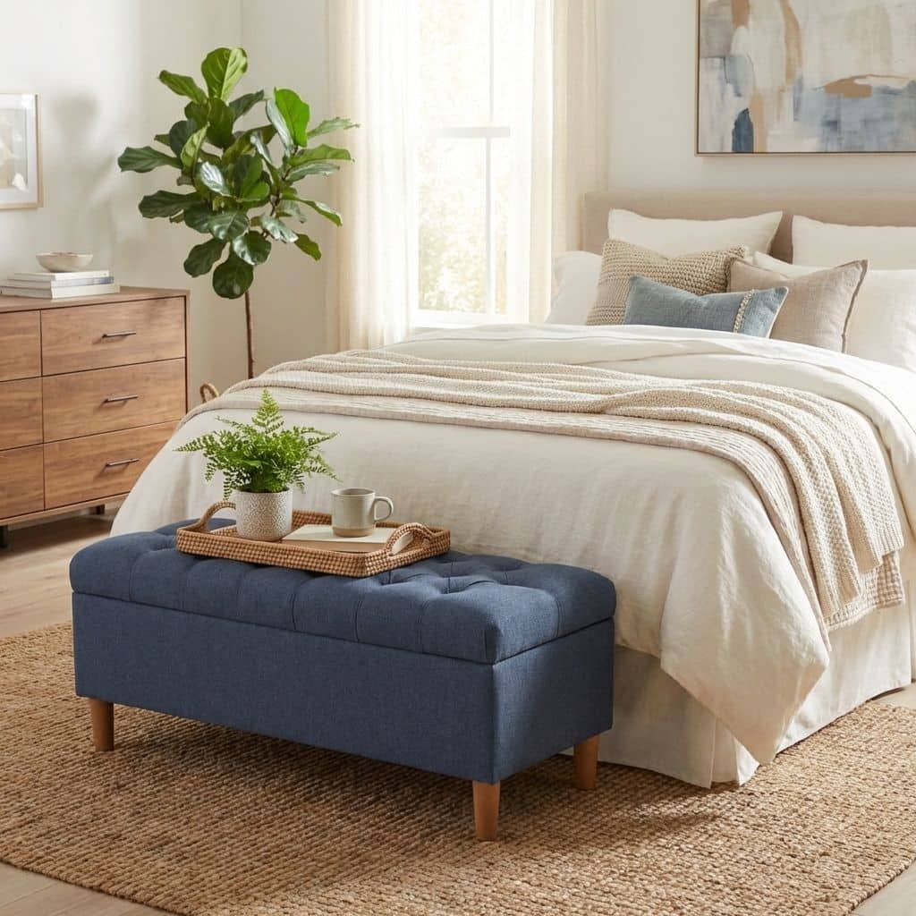 HomePop Button Tufted Top Storage Bench with Wood Legs