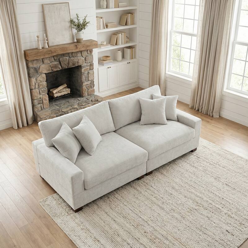 2 Set Chenille Upholstered Modular Sectional Sofa Chaise with Pillows