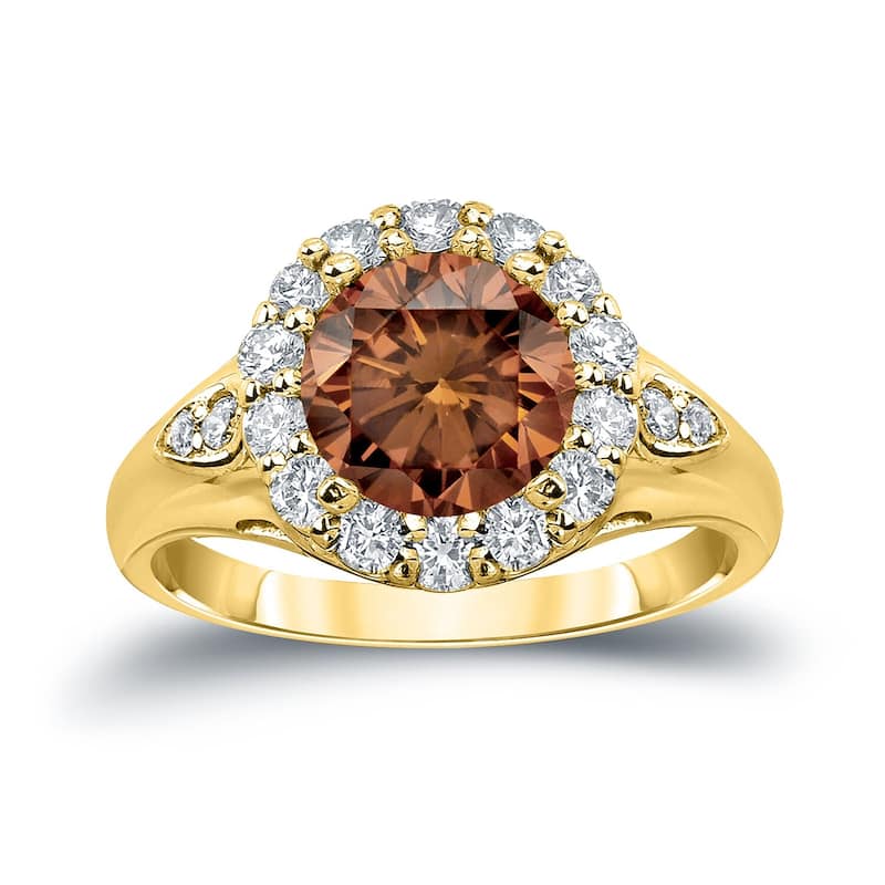 Auriya 14k Gold 3 1/3ctw Halo Brown Diamond Engagement Ring - Yellow - 4
