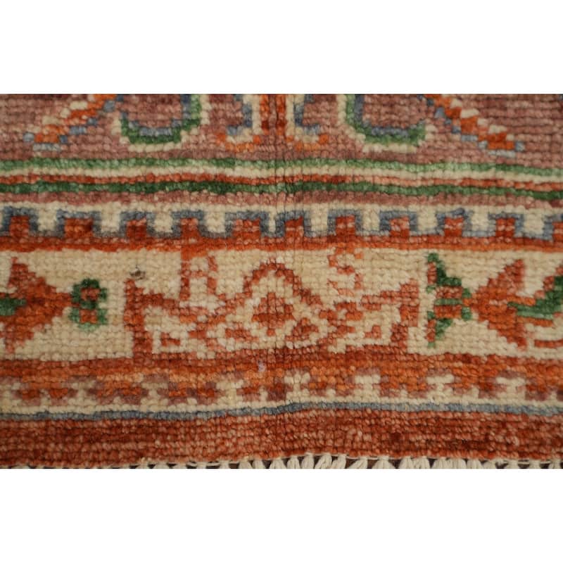 Hand Knotted Traditional Wool Orange Geometric Area Rug - 8' 2'' X 7' 8''