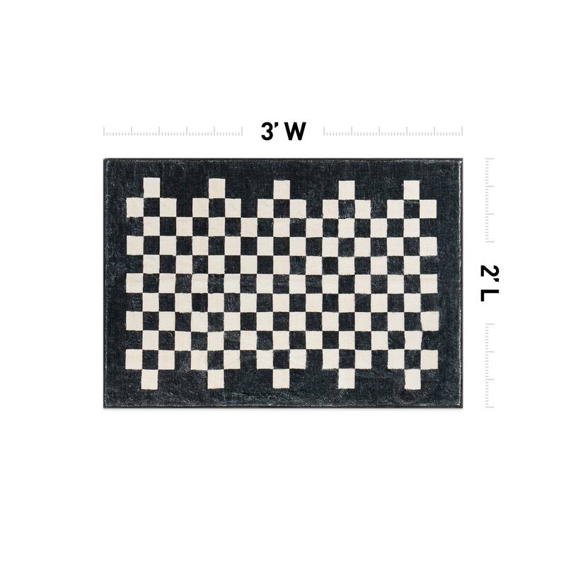 World Rug Gallery Contemporary Checkered Border Washable Non Slip Area Rug