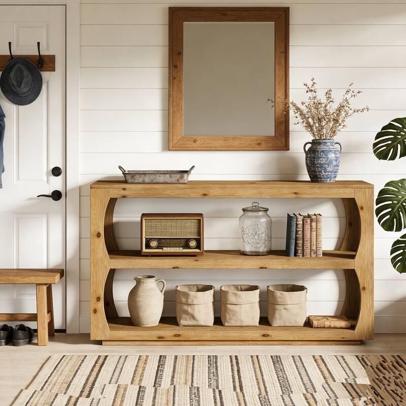 63" Solid Wood Console Table with 3-Tier Storage for Entryway Hallway