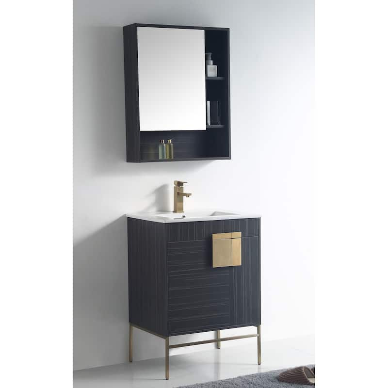 24" Tennant Brand Kuro Minimalistic Dawn Gray Bathroom Vanity With Medicine Cabinet