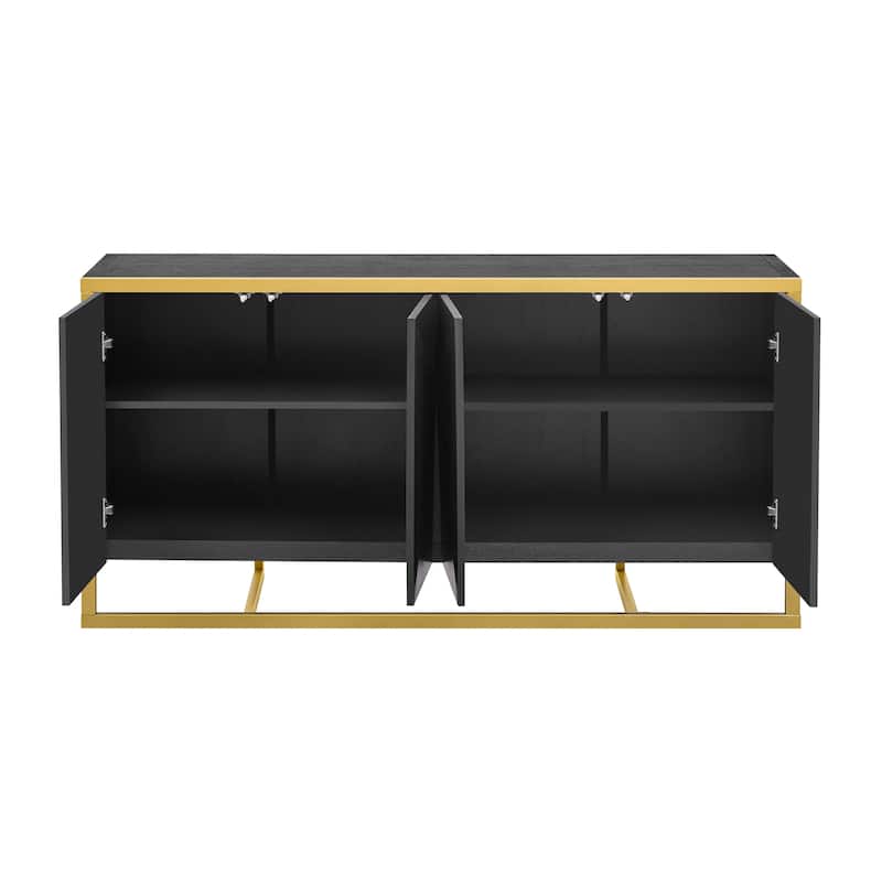Sideboard with Metal Legs and 4 Doors - Black