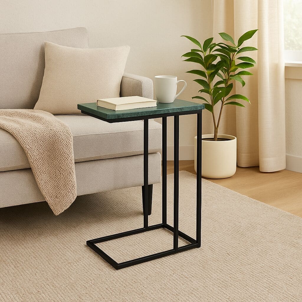 Marble "C" Table For Living Room Set Of 1 With Metal Frame-24 Inch Height