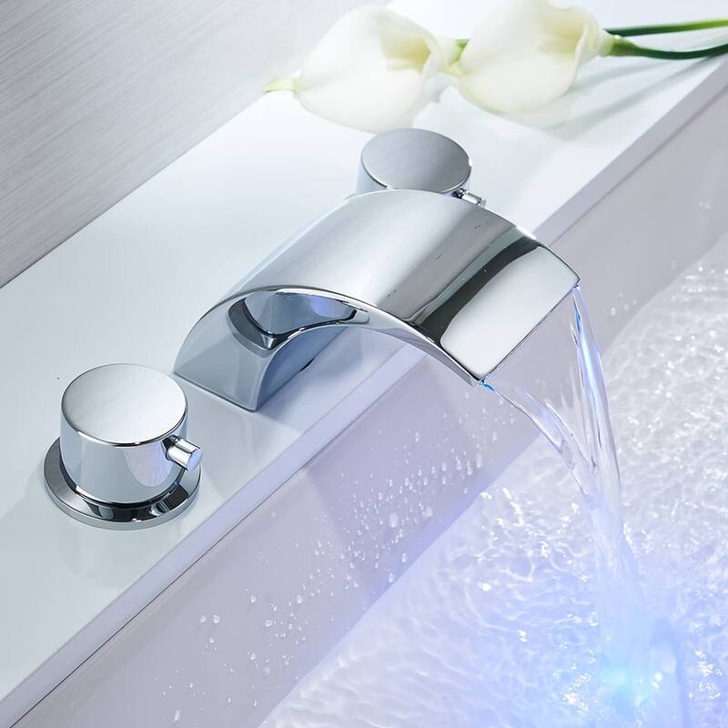 Widespread Bathroom Sink Faucet Waterfall Double Handle Bathroom Faucets 3 Hole 8 Inch Basin Vanity Mixer Taps With Valve
