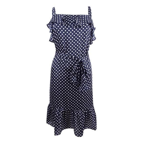 Shop Betsey Johnson Women S Moon Print Ruffled Midi Dress Navy Blush On Sale Overstock 27145094