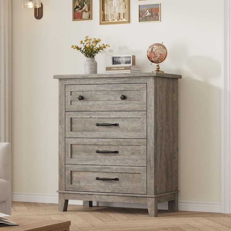 5 Drawer Dresser for Bedroom, Tall Freestanding Chest with Wood Frame and Vertical Storage - Grey