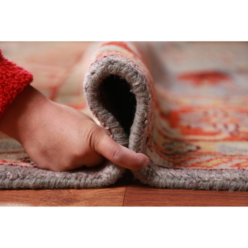 All-Over Gray Oushak Indian Large Rug Hand-Knotted Wool Carpet - 11'11" x 14'7"