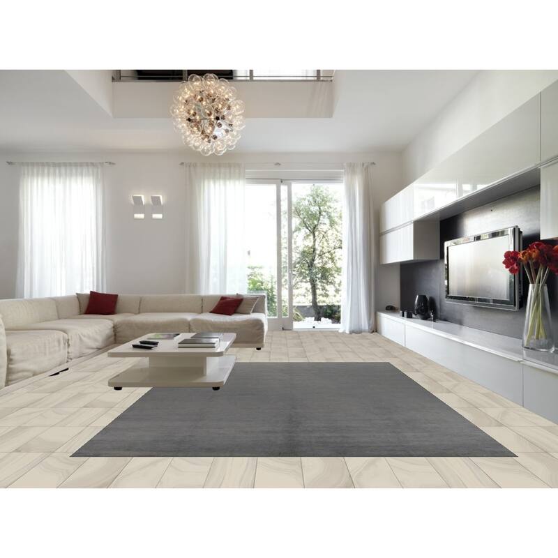 Hand Knotted Oriental 100% Wool Carpet Modern Solid Greys & Charcoal Gabbeh Area Rug - 13' 3'' X 10' 0''