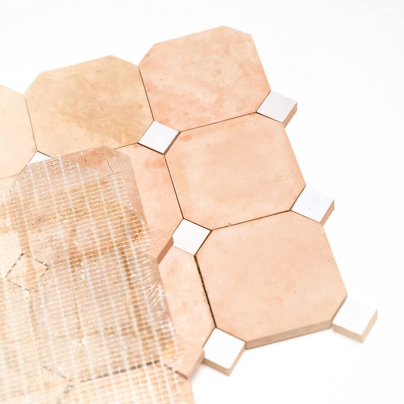 Contemporary Zellige Panels, 12x12x0.5, Terracotta-White accents