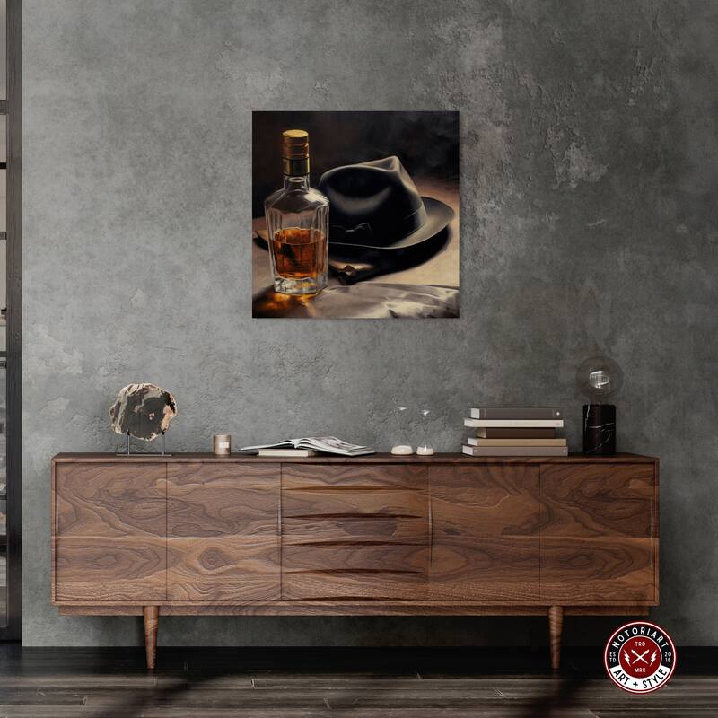 Notoriart Whiskey And Vintage Hat Ii Gallery Wrapped Bar Cart Art For Men