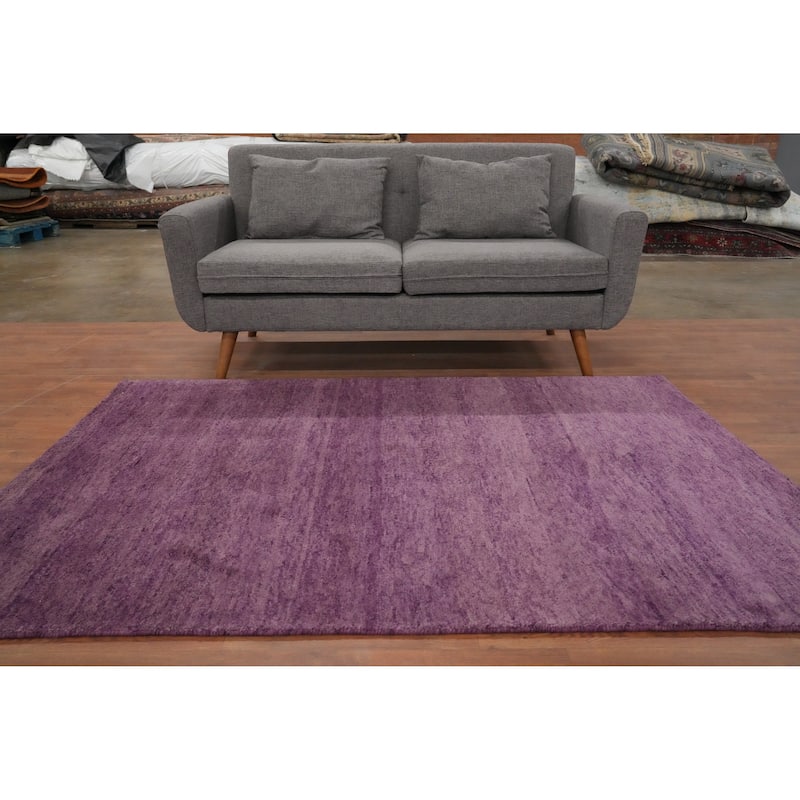 Hand Knotted Oriental 100% Wool Carpet Modern Solid Purples Gabbeh Area Rug - 6' 7'' X 4' 8''