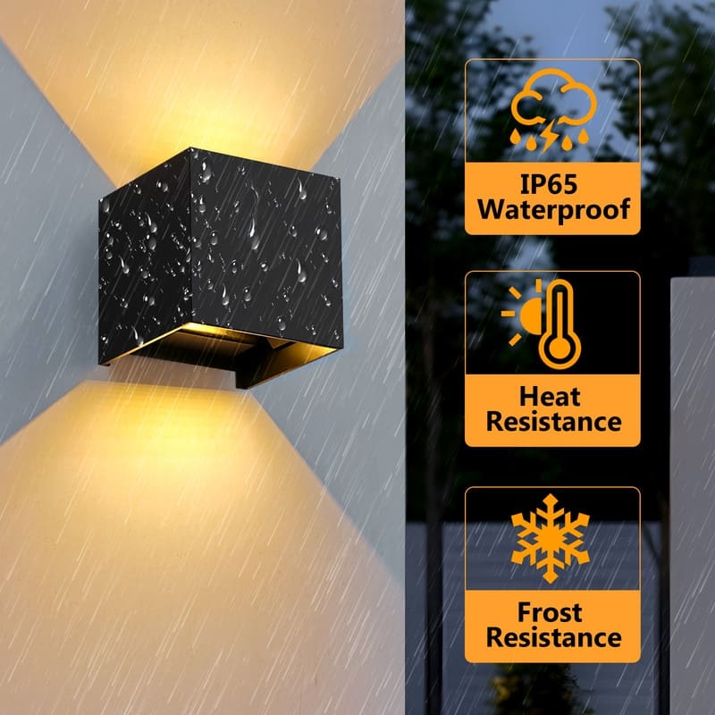 Modern Led Wall Sconces (2-pack), Black Square Up Down Lights, Ip65 Waterproof Aluminum Fixtures For Indoor/outdoor Use