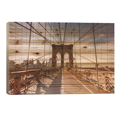 Brooklyn Bridge At Sunset, New York City, New York, USA Print On Wood by Matteo Colombo - Multi-Color