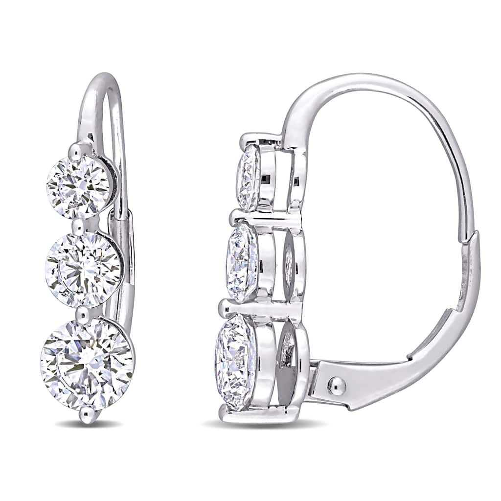 Miadora 1 3/4ct TW Three-Stone Lab-Grown Diamond Leverback Earrings in 14k White Gold
