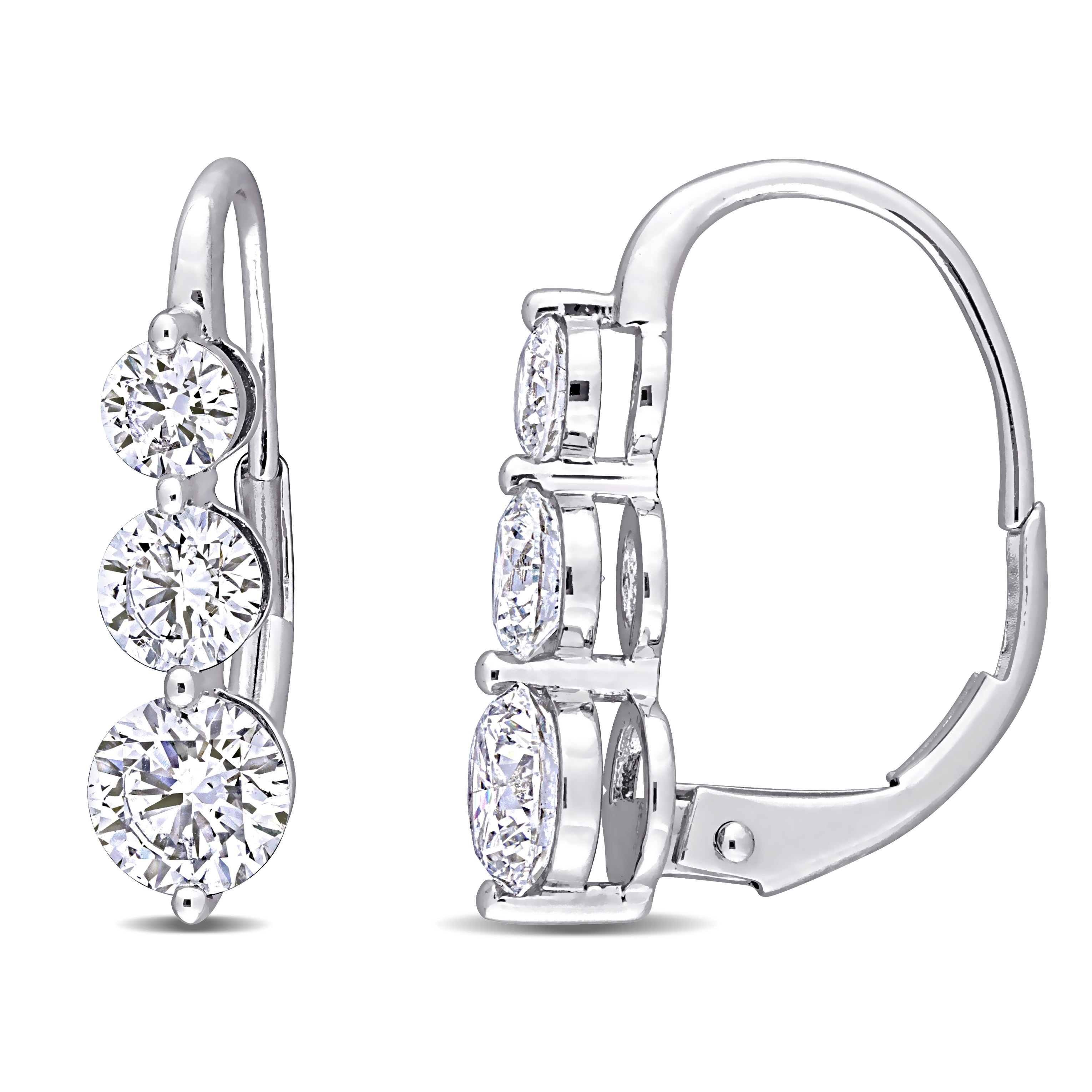 Miadora 1 3/4ct TW Three-Stone Lab-Grown Diamond Leverback Earrings in 14k White Gold