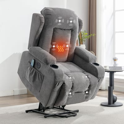 Power Lift Recliner Chair for Elderly with Heat and Massage Recliner Chair with Side Pocket,USB Charge Port(GREY)