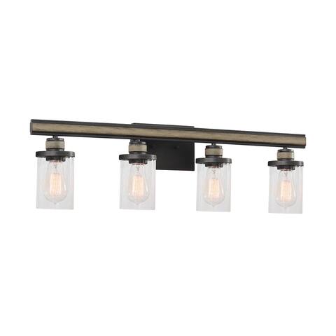 Beaufort 4-Light Vanity Light in Anvil Iron and Distressed Antique Graywood with Seedy Glass