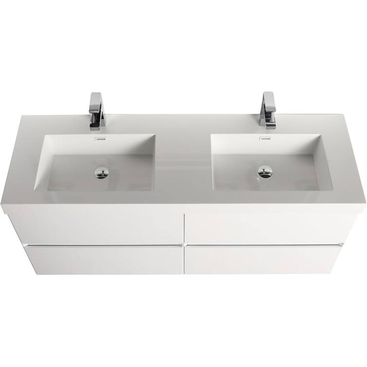 Blossom Wall Mounted Floating Bathroom Vanity with Double Acrylic Sink