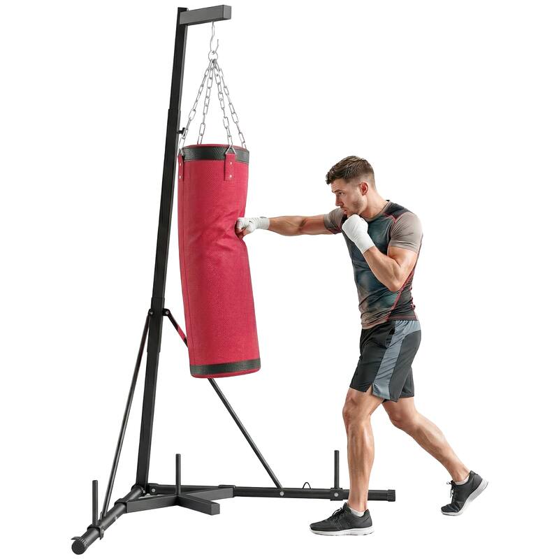 Soozier Punching Bag with Stand for Adults, 72.8"-90.9" Height Adjustable Freestanding Boxing Stand with Canvas Sandbag
