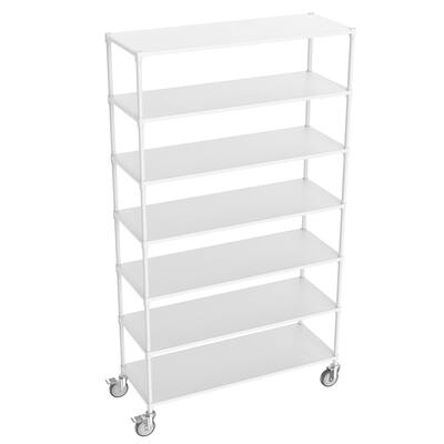 7 Tier Standing Shelf Units, 2800 LBS NSF Height Adjustable Metal Garage Storage Shelves with Wheels