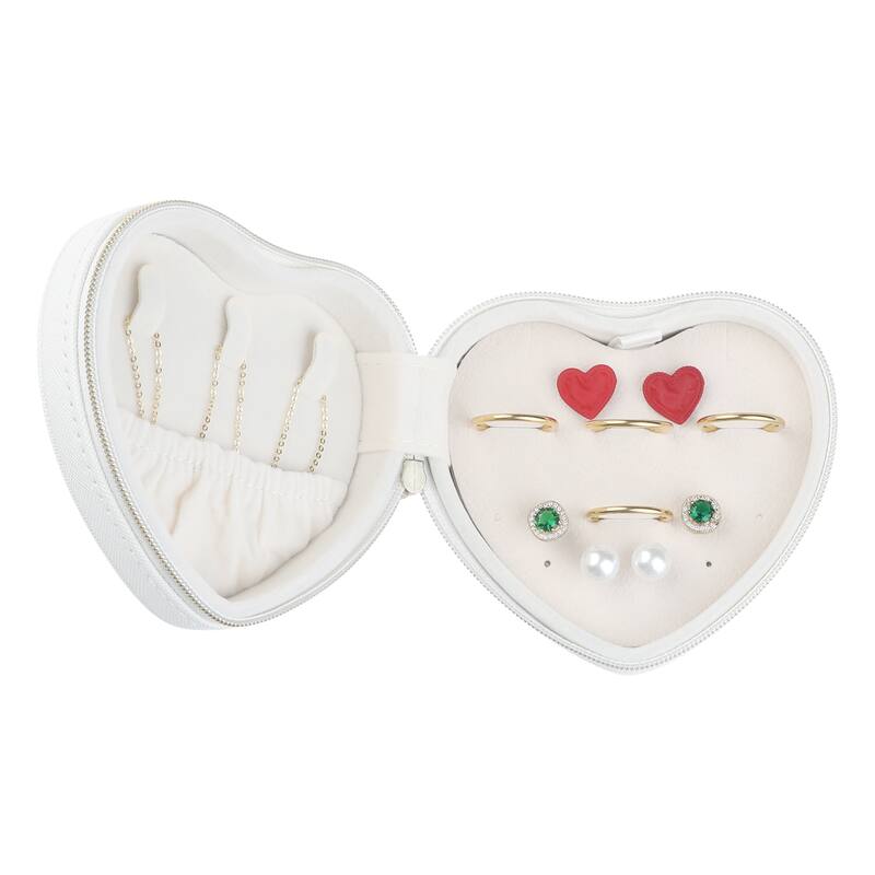 Travel Jewelry Box for Women, Mini Heart-shaped Portable PU Leather Jewelry Organizer Case Storage Display Holder