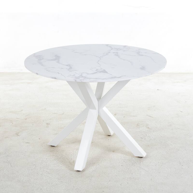 42.1"WHITE Table cross leg Mid-century Dining Table for 4-6 people With Round Mdf Table Top, Pedestal Dining Table - White