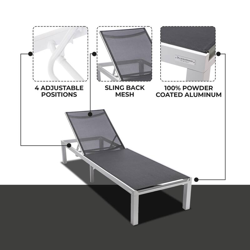 Aluminum Beach Pool Sun Lounge Chair Sling Mesh Fabric Reclining Stackable Lounger Chair