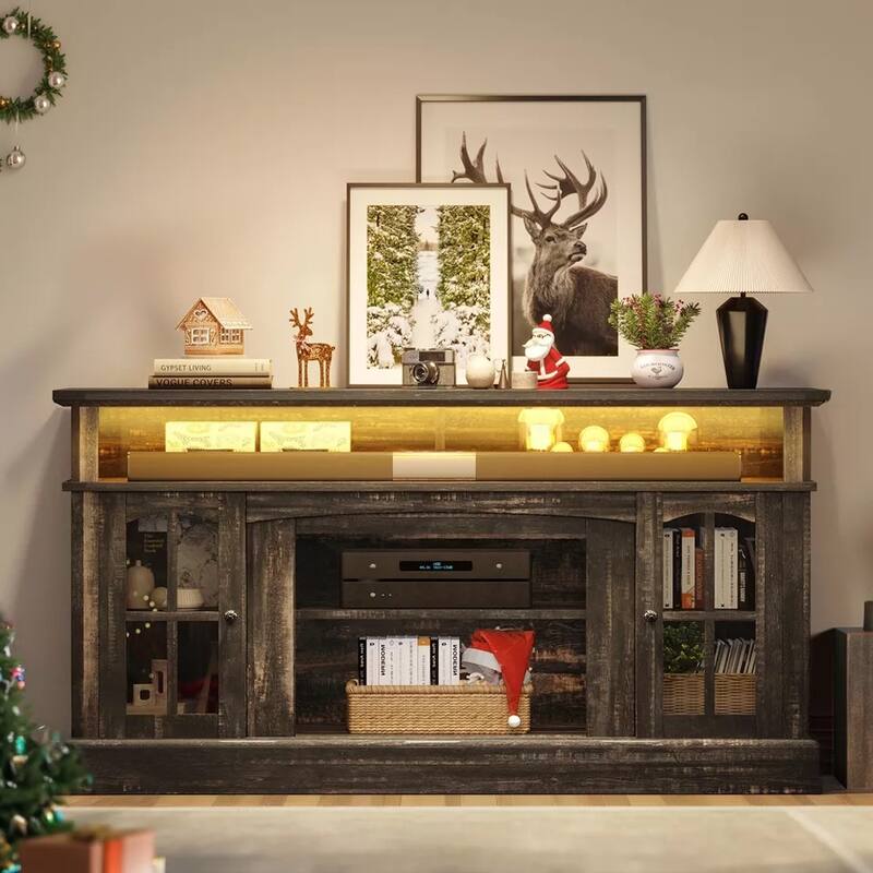 Farmhouse LED TV 65.7" Stand with Power Outlets Rustic Brown - 65 inches