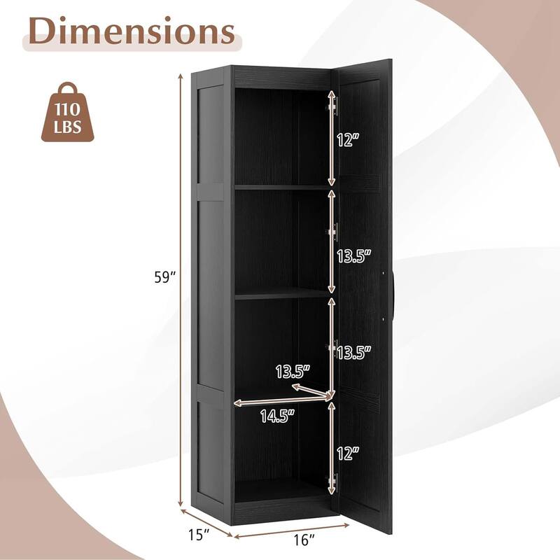 Freestanding Bathroom Cabinet 4-Shelf Storage Cabinet w/ Door