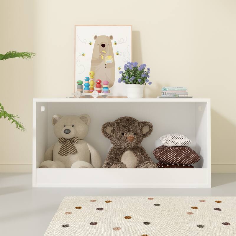Anmytek Open Kids Toy Storage Box White Wooden Organizer Bin for Nursery Playroom Plush Toys Books