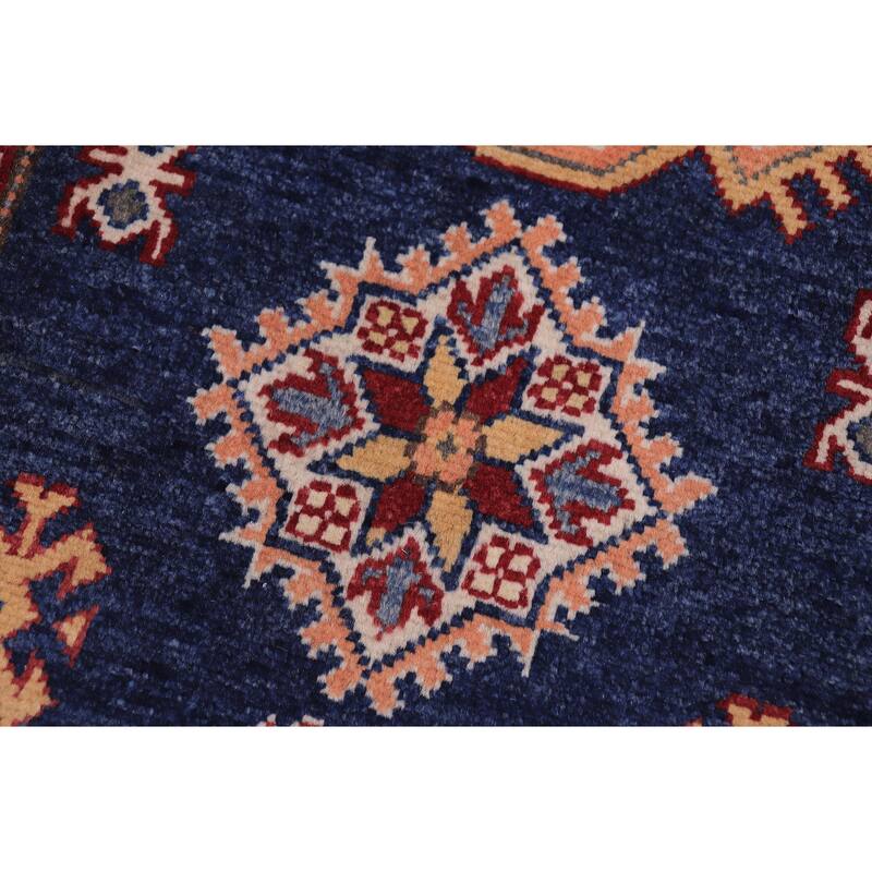 Caucasian Super Kazak Leilani Blue/Beige Hand Knotted Wool Runner - 2'9'' x 9'8''