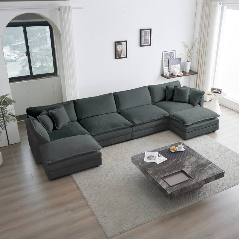 U-Shaped 6 Seater Modular Sofa with 2 Extra Ottomans - Grey
