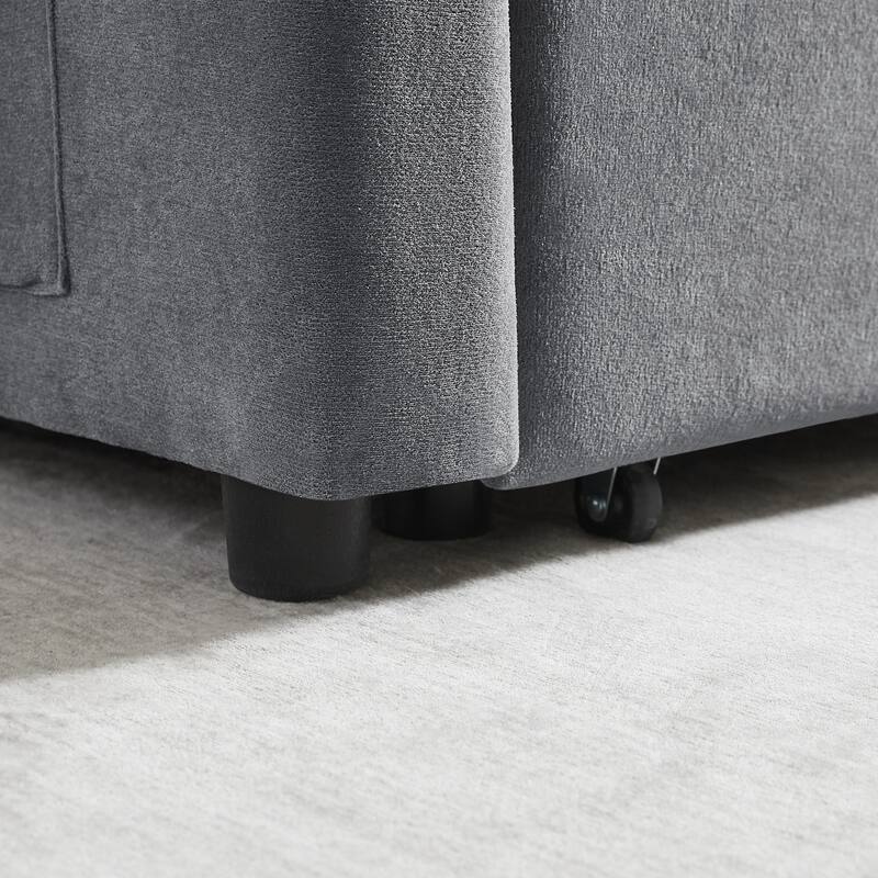 55" Fabric Sofa Bed with Sleeper, Adjustable Backrest & 2 Lumbar Pillows