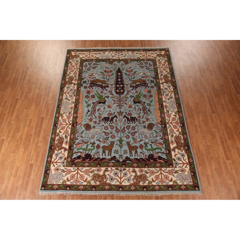 Animals Hunting Design Ziegler Rug Hand-Knotted Oriental Wool Carpet - 8'10"x 11'11"