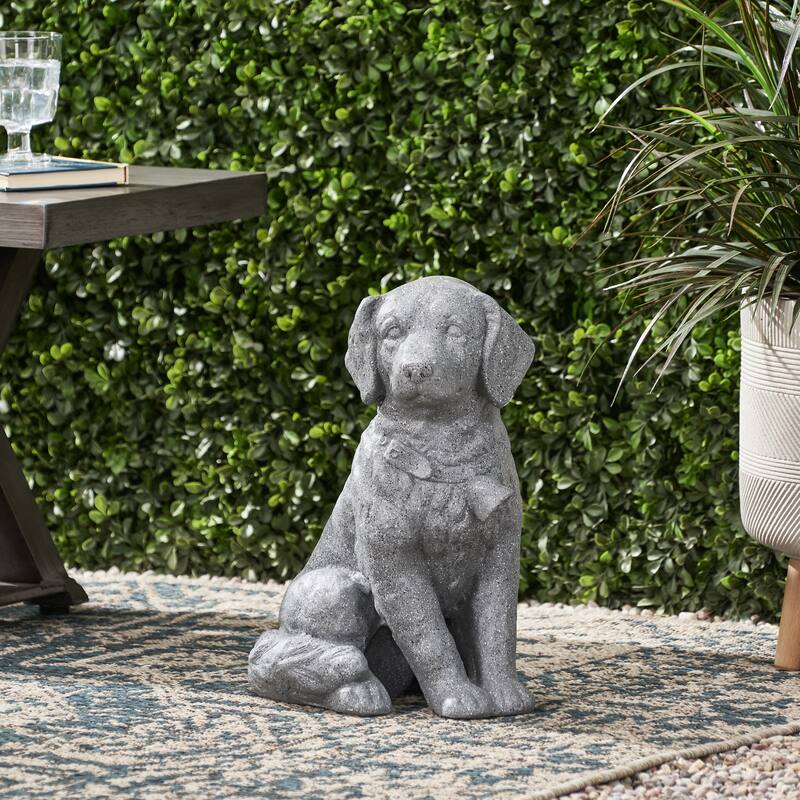 Roomfitters 15-Inch MGO Puppy Dog Garden Statue, Cast Stone Outdoor Sculpture in Lightweight Concrete, Stone Gray
