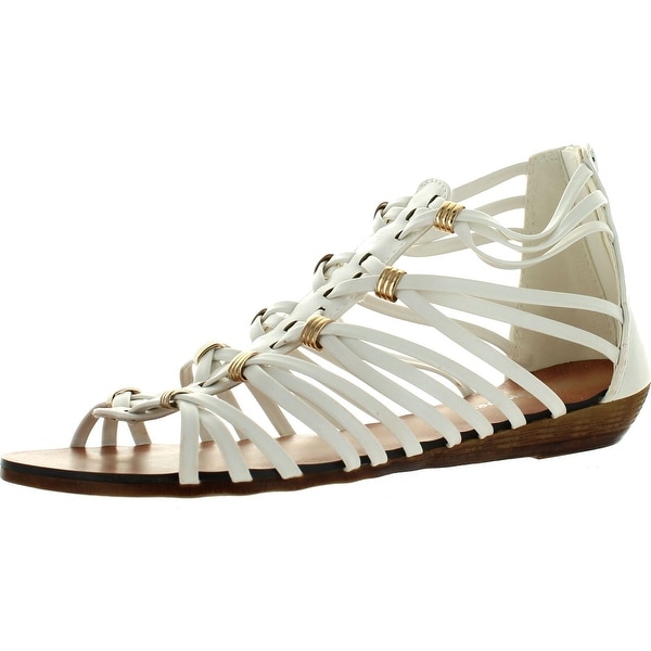 Forever Rebel-15 Womens Back Zip Strappy Gladiator Wedge Sandals - White
