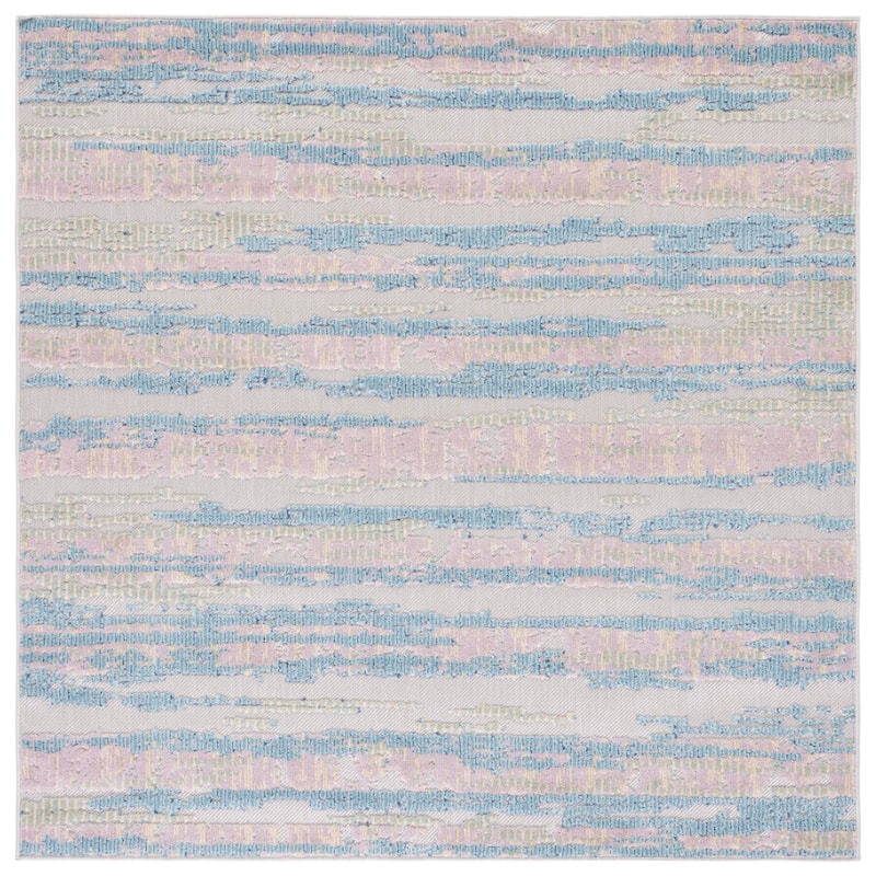 SAFAVIEH Cabana Enara Indoor/ Outdoor Boho Rug - 6'7" Square - Aqua/Pink