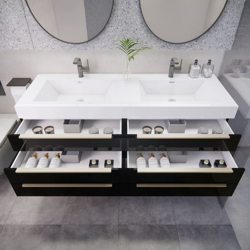 Noble 60" Floating Vanity with Reinforced Acrylic Double Sink